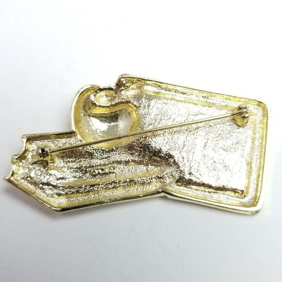 Vintage OAJC Signed Best Teacher Brooch, Gold Tone Books Apple Chalkboard Pin - Picture 5 of 6